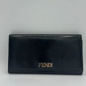 Fendi Long Glossy Continental Wallet - Black Comes With COA